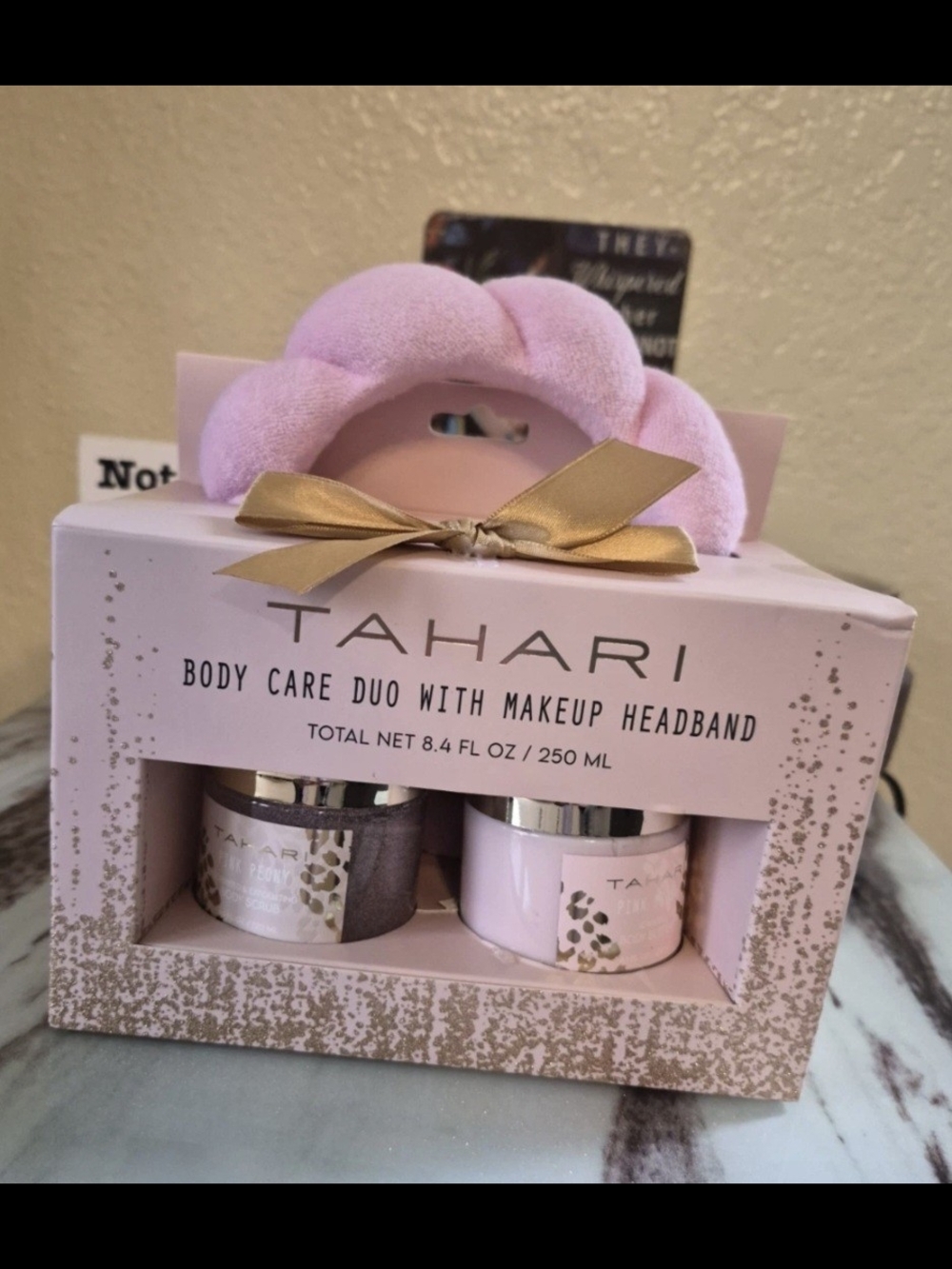 Tahari Pink and Gold Body Care Duo with Plush Headband